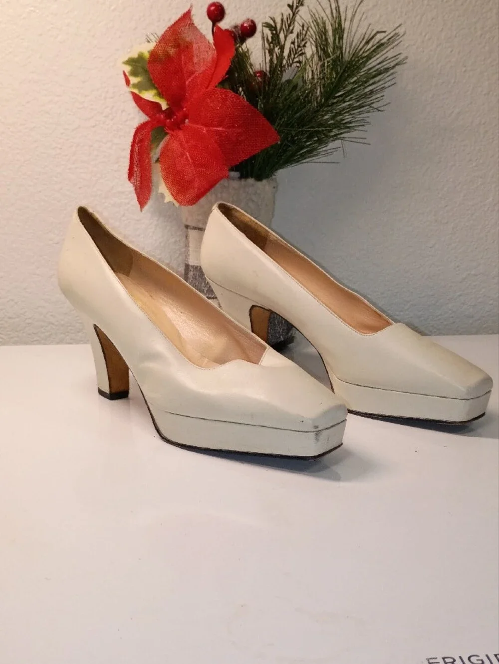 Sacha London Cream Platform Pumps